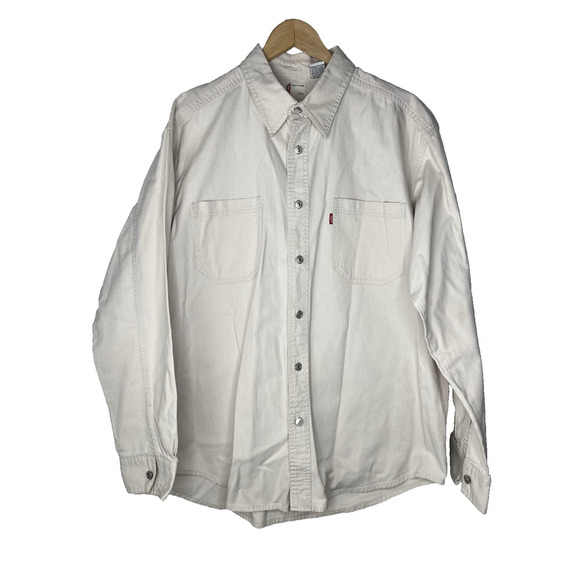 Vintage Levis Red Tab Denim Shirt Mens XL Off White Light Wash Button Up 90s Y2K - Picture 1 of 4